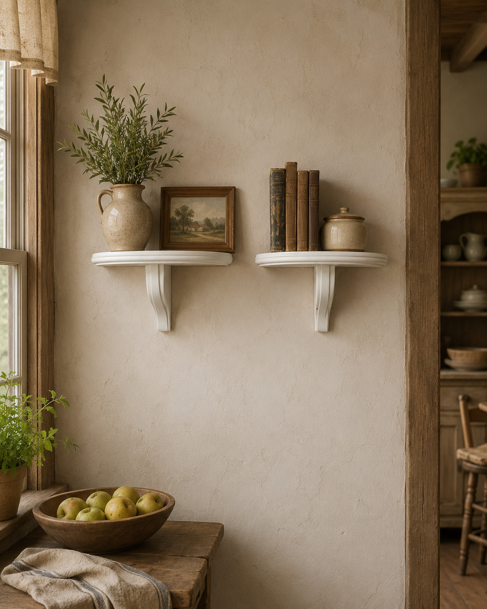 Pair of White Wood Wall shelves 10" W x 6" H